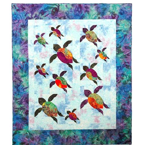 Turtle Trails Sea Turtle Quilts, Turtle Quilt, Beach Quilt, Quilt Sewing Patterns, Quilt Care, Hawaiian Quilts, Bird Quilt, Picture Quilts, Animal Quilts