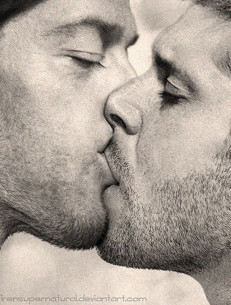 Dean X Castiel, Destiel Fanart, Destiel Supernatural, Dean Castiel, Supernatural Fan Art, Dean And Cas, Dean And Castiel, Supernatural Art, Men Kissing