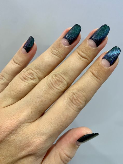 Magnetic metalic blue grey half moon gel polish on natural nails. Chrome Half Moon Nails, Magnet Nails, Gel Polish On Natural Nails, Nails Dark Blue, Dramatic Nails, Polish On Natural Nails, Half Moon Nails, Nails Dark, Layers Of The Epidermis