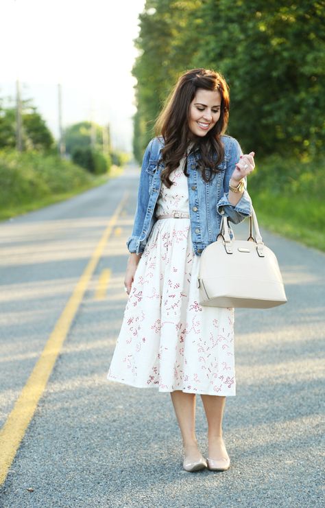 one. | Corilyn Black Dress With Jean Jacket, Lds Outfit, Jean Jacket Dress, Jeans Dress Outfit, Claudia Lars, Car Bugatti, Modesty Matters, Car 2023, Stylish Eve Outfits