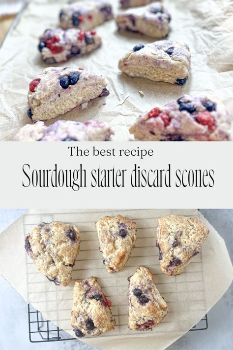 Scones With Sourdough Discard, Sourdough Discard Raspberry Scones, Sourdough Discard Recipes Scones, Sourdough Discard Scones Recipes, Discard Scones, Sourdough Discard Scones, Berry Scones Recipe, Sourdough Scones, Sourdough Breakfast