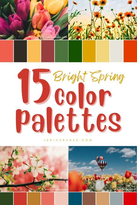 I’m excited to share 15 bright spring color palettes which I’ve curated for you to use for your creative projects, home decor and other DIY projects. Pleasing Color Palettes, Spring Green Color Scheme, Flower Embroidery Color Palette, Spring Color Swatches, Bold Spring Color Palette, Vintage Spring Color Palette, Spring Garden Color Palette, 6 Colour Palette, Color Palettes With Red