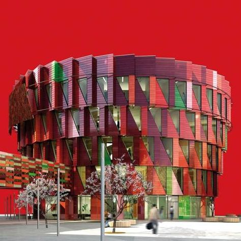 The Energy-Efficient 'Kuggen' Has an Award-Winning Office Design Sustainable Architecture Concept, Chalmers University, Red Architecture, Red Pictures, Green Architecture, Gothenburg, Urban Spaces, Sustainable Architecture, Concept Architecture