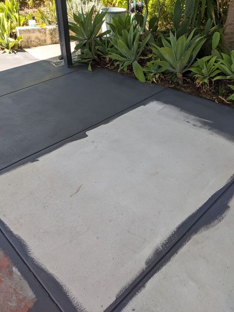 Carport Paint Concrete Floors, Pavement Painting Ideas, Old Concrete Driveway Makeover, Paint Outdoor Concrete Patio, Paint Sidewalk Concrete Walkways, Concrete Driveway Stain Ideas, Decorate Concrete Patio, Painting Sidewalk Concrete, Stained Concrete Walkway