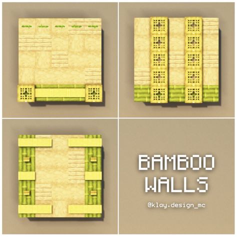 BAMBOO WALLS 🎋| Here’s three bamboo themed walls! I love those new blocks! Hope you like these ideas!! What do you think about them?… | Instagram Minecraft Bamboo Farm, Minecraft Wall Design, Minecraft Wall Designs, Minecraft Underground, Minecraft Wall, Minecraft Interior, Minecraft Blocks, Minecraft Interior Design, Minecraft House Plans