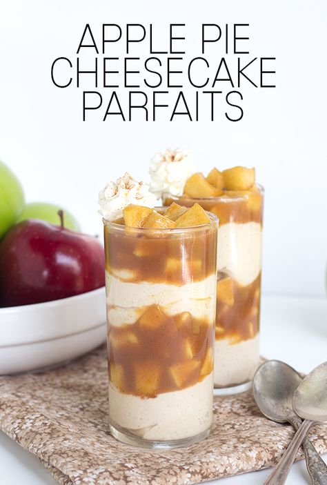 Caramel Apple Pie Cheesecake Parfaits Caramel Apple Pie Filling, Apple Pie Cheesecake, Cinnamon Cheesecake, Cheesecake Parfaits, Parfait Desserts, Caramel Apple Cheesecake, Pie Cheesecake, Apple Cheesecake, Caramel Recipes Sauce