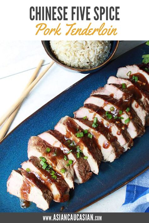 This Chinese Five Spice Pork Tenderloin is an easy and incredibly favorable dinner recipe. Enjoy it for dinner with rice and your favorite side dish, then save the leftovers for Asian sandwiches, soups or salads. #dinner #recipes #porktenderloin #Chinese Chinese Five Spice Pork, Five Spice Pork, Dinner With Rice, Asian Pork Tenderloin, Chinese Five Spice, Healthy Asian, Fusion Recipes, Healthy Asian Recipes, Pork Tenderloin Recipe