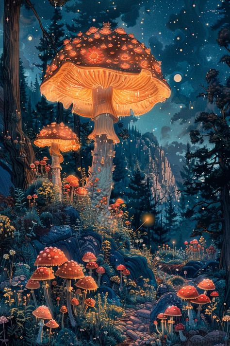 Fairy Mushroom Art, Witch Art Aesthetic, Decoupage Books, Crisantemo Tattoo, Mushroom Landscape, Mushroom Field, Fungi Art, Mushroom Wallpaper, Abstract Art Images