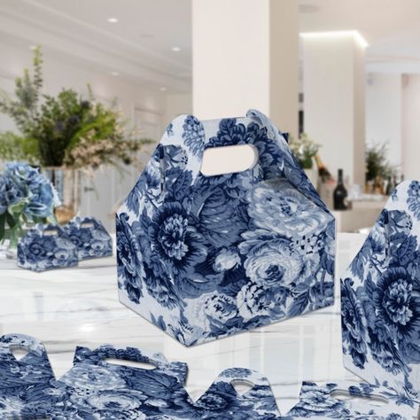 Indigo Blue Floral Toile No.3 Favor Box  Zazzle Blue Willow Decor, Floral Toile, Blue Toile, Welcome Bags, Blue Willow, Party Entertainment, Favor Boxes, Home Wedding, Indigo Blue