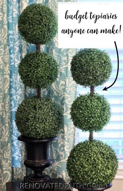 Outdoor Topiary Diy, Diy Faux Boxwood Topiary Ball, How To Make A Topiary Tree Diy, Boxwood Balls Decor, Diy Topiary Trees Front Doors, Diy Topiary Trees, Diy Topiaries, Porch Topiary, Spring Topiary