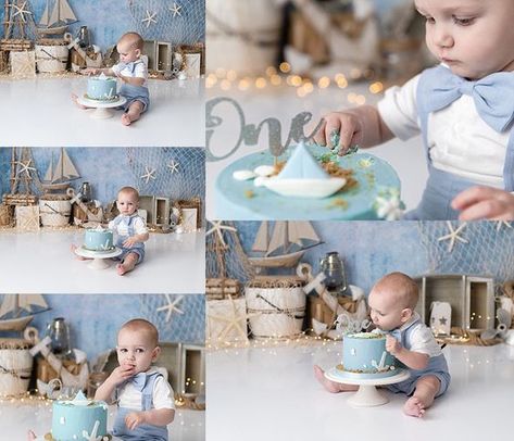 Amesbury Cake Smash Photographer - Nautical Session Smash Cake Ocean Theme, Nautical 1st Birthday Boy, Nautical Cake Smash, Beach Cake Smash, Sailor Cake, Cake Smash Photoshoot, Boat Cake, Cake Smash Photo Shoot, Smash Photoshoot