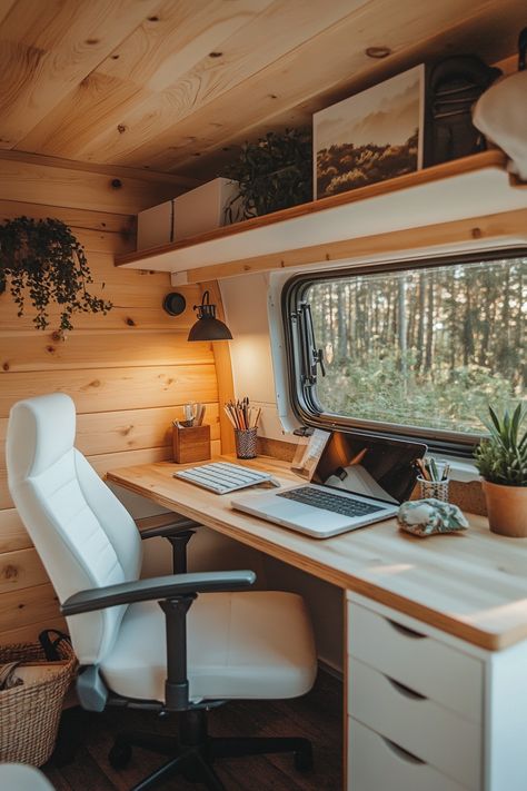 Remote work camper interior. Plywood desk with white ergonomic chair.

In today's hyper-connected world, the concept of a traditional office is increasingly becoming a relic of the past. Digital nomads are constantly on the hunt for the perfect balance between comfort and productivity, and the RV home office trend seems to be the current frontier.

Read more: https://tastyinteriors.com/generated-post-50-minimalist-rv-home-office-setups-mobile-workspaces-for-digital-nomads/ Moroccan Tile Floor, Rv Office, Tent Platform, Plywood Desk, Writing Studio, Motorhome Living, Rv Home, Rv Homes, Boho Patio