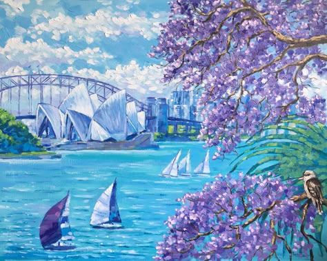 "Jacaranda season in Sydney" by Irina Redine. Paintings for Sale. Bluethumb - Online Art Gallery Painting Tutorial Abstract, Oil Painting Videos, Acrylic Paint Canvas, Town Painting, Church Painting, Oil Painting Woman, Oil Painting Lessons, Oil Painting For Beginners, Oil Painting Tutorial