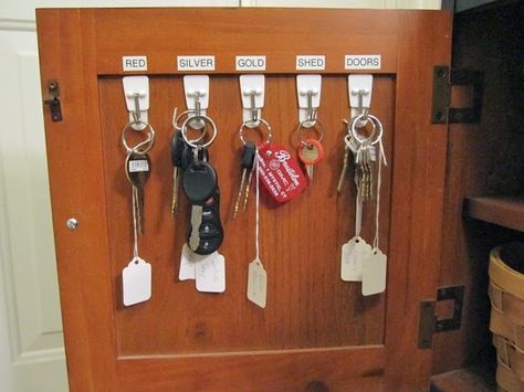 car-home key organizing Organize Car, Key Organization, Diy Organize, Key Diy, Shed Doors, Slowly But Surely, Framed Chalkboard, Key Organizer, Cars Organization