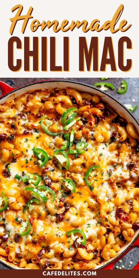 Homemade Chili Mac, Leftover Chili Recipes, Chili Mac Recipe Easy, Mac N Cheese Soup, Popular Pasta Recipes, Chili Mac Recipe, Leftover Chili, Chili Mac And Cheese, Ground Beef Recipe