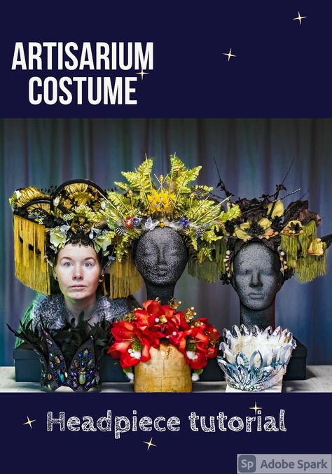 Artisarium shows you how to make different bases for a headpiece, what materials and tools you need + design ideas. Step by step guide how to make a flower crown for next festival! Tree Headpiece Diy, How To Make A Headpiece Base, Diy Costume Headpiece, How To Make A Headpiece, Headband Crown Diy, Diy Head Piece How To Make, How To Make A Headdress, Flower Headpiece Diy, How To Make A Crown