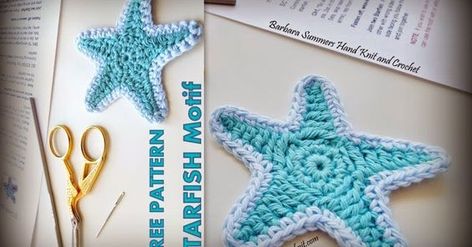 STARFISH Motif FREE Crochet Pattern, how to crochet, free crochet patterns, starfish, star, five point star, motif, applique, decorations, Crochet Magnets, Starfish Crochet, Crochet Minis, Ocean Crochet, Crochet Starfish, Five Point Star, Crochet Star Patterns, Dream Catcher Patterns, Crochet Applique Patterns Free