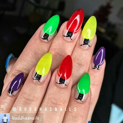 Neon Christmas Nails, Holiday Nails Diy, Sns Nails Designs, Xmas Nail Designs, Xmas Nail, Xmas Nail Art, Themed Nails, Ombre Acrylic Nails, Christmas Gel Nails