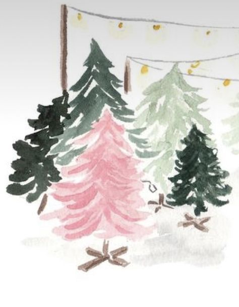 Pink Christmas Painting Easy, Aesthetic Christmas Painting, Pink Christmas Painting, Tree Painting Easy, Watercolor Christmas Cards Diy, Paint Inspo, Christmas Canvas Art, Midlife Crisis, Christmas Card Art