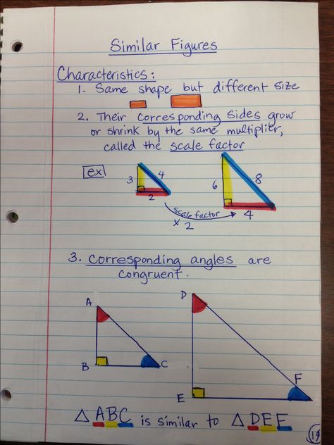 Notes on Similarity for interactive notebook Interactive Student Notebooks, Geometry Lessons, Teaching Geometry, Math 8, Math Notebook, Math Interactive, Math Anchor Charts, Math Interactive Notebook, Math Notes