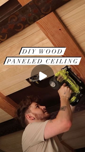 Paneling On Ceiling Diy, Wood Paneling On Ceiling, Diy Beams Ceiling, Wooden Beams Ceiling Living Room, Ceiling Wood Design, Diy Coffered Ceiling, Wood Panneling, Wood Slat Ceiling, Lone Fox