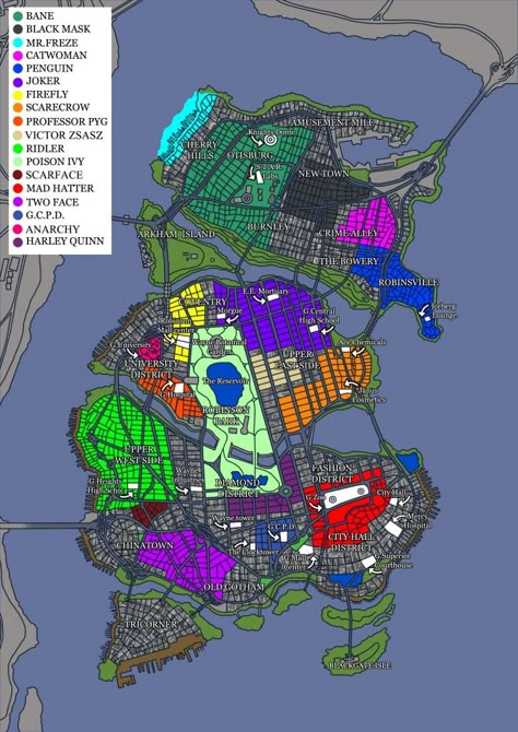 Gotham City Map, Batman City, Fantasy Map Making, Wayne Manor, Batman Concept, Map Layout, Apocalypse Character, Gotham Villains, Amazing Maps