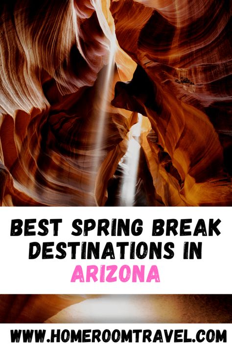 Arizona is such a fun place to spend time in during the springtime. You can opt to take a road trip around Arizona, or spend it in one of the following best spring break destinations in Arizona. Coconino National Forest, the Grand Canyon, Havasupai Falls, Lake Powell, Monument Valley, Page, Petrified Forest National Park, Sedona, Phoenix, Scottsdale, Tucson, and Willcox are all fun places to visit for spring break. #visitarizona #az #zona #springbreak Arizona Itinerary, Best Spring Break Destinations, Best Winter Destinations, Havasupai Falls, Bright Angel Trail, Grand Canyon South Rim, Lower Antelope Canyon, Spring Break Destinations, Arizona Road Trip