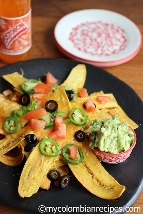 Plantain Nachos | My Colombian Recipes (My tummy just growled.) #sponsored Plantain Nachos, Nacho Recipes, Colombian Recipes, Colombian Cuisine, Cheesy Appetizer, Plantain Recipes, Colombian Food, Nachos Recipe, Favorite Appetizers