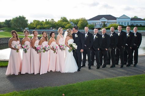 Classic Blush and Black Wedding Party Pale Pink Wedding Theme, Black And Blush Wedding, Blush And Black Wedding, Blush Pink And Black Wedding, Black Wedding Party, Pink And Black Wedding, Black Tux Wedding, Tux Wedding, Pale Pink Weddings