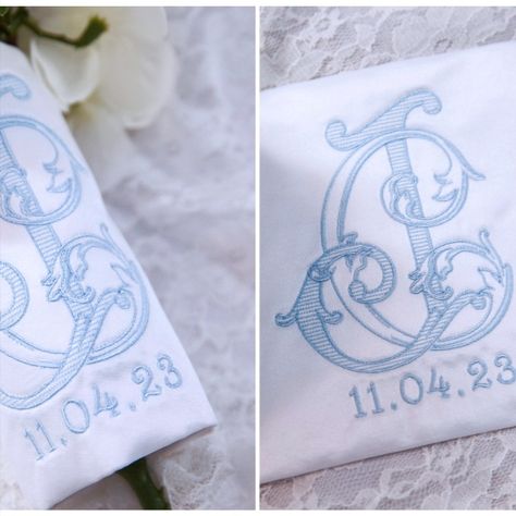 Bridal Bouquet Wrap Monogrammed, Customized, Bridal, Wedding, Satin or Linen, 2 Letter Vintage Style Bridal Bouquet Wrap, Thread Color Chart, Letter Vintage, 2 Letter, Dress Label, Pillow Dress, Bouquet Wrap, Ring Bearer Pillow, Wrap Ring