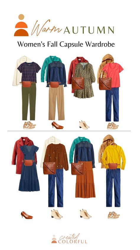 Fall Capsule Wardrobe 2022, Capsule Wardrobe 2022, Deep Autumn Palette, Created Colorful, Autumn Color Palette Fashion, Warm Fall Outfits, Deep Autumn Color Palette, Soft Autumn Color Palette, Autumn Skin