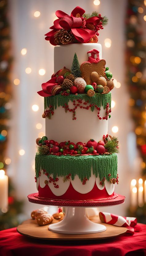 Xmas Cakes, Christmas Wedding Cakes, Christmas Themed Cake, Birthday Cake Decorating Ideas, Christmas Cake Designs, Christmas Cake Decorations, Xmas Cake, Cake Decorating Ideas, Simple Birthday