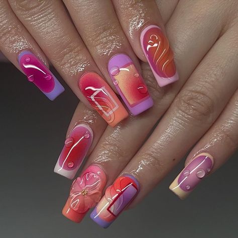 🎡 sunset haze, for @giannelorraine birthdayyyy~ they look warm like love 🥺 ˚ʚ♡ɞ˚gelx level 3/HPD art˚ʚ♡ɞ˚ 🏷 #nails #eastldnnails… | Instagram Sorbet Nails, Acrylic Nails Almond Shape, Disney Acrylic Nails, Sunset Nails, Fruit Sorbet, London Nails, Summery Nails, Pretty Nail Designs, Crazy Nails