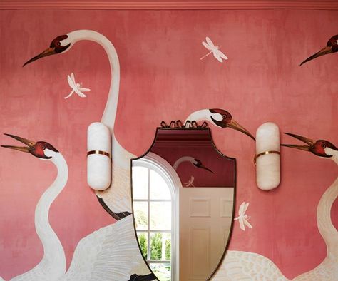 Tour Kate Walker's glamorous, palm-fringed home on the Mornington Peninsula Gucci Heron Wallpaper, Gucci Heron, Heron Wallpaper, Crane Wallpaper, Living Room Classic, Classic Wall, Barbie Dream House, Wallpaper Living Room, Print Wallpaper