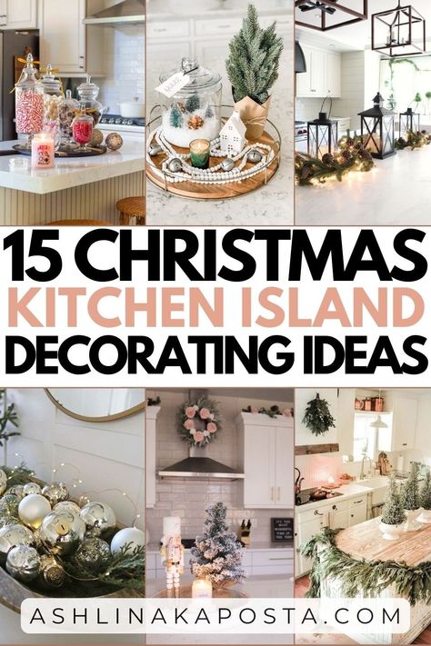 15 MINIMALIST CHRISTMAS KITCHEN ISLAND CENTERPIECE DECORATING IDEAS EVERYONE WILL LOVE — ASHLINA KAPOSTA Kitchen Countertop Christmas Decor, Christmas Kitchen Island, Island Decor Kitchen, Kitchen Island Decor Centerpieces, Kitchen Island Post, Kitchen Island Decorating Ideas, Island Centerpiece, Counter Top Decor, Kitchen Island Centerpiece