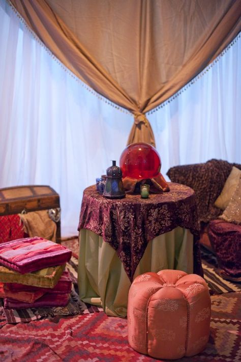 Fortune Teller Room Fortune Telling Room, Carnival Fortune Teller Booth, Fortune Teller Room Decor, Fortune Teller Shop, Fortune Teller Tent Diy, Carnival Fortune Teller, Fortune Teller Crystal Ball, Fortune Teller Table, Fortune Teller Party