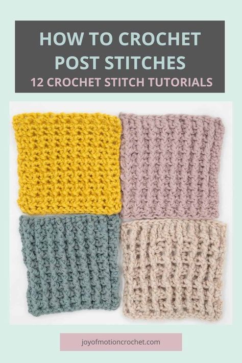 Learning how to crochet post stitches is a great way to increase your crochet toolbox and be able to crochet projects with lots of texture. These special stitches are perfect for creating amazing texture, and can be used in crochet projects to create crochet ribbing and cables. In this ultimate guide on how to crochet post stitches, I'll explain what they are, when to use them on and provide photo and video tutorial for each crochet stitch so you can master these amazing stitches easily. Crochet Ribbing, Crochet Cables, Back Post Double Crochet, Popular Crochet, Half Double Crochet Stitch, Front Post Double Crochet, Crochet Cable, Crochet Abbreviations, Treble Crochet Stitch