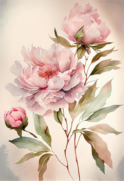 Wall Art Peony, Peony Art Illustration, Illustration Art Floral, Peony Flower Watercolor, Peony Flower Tattoos Drawings, Flower Watercolor Paintings, Peonies Drawing, Peony Background, Vintage Peonies