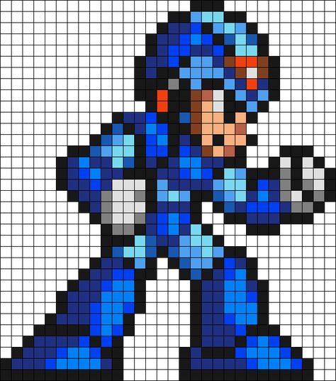 Mega Man X Perler Bead Pattern / Bead Sprite Megaman X, Perler Art, Pixel Art Templates, 8bit Art, Pony Bead Patterns, Pixel Art Characters, Pixel Art Grid, Pix Art, Kandi Patterns