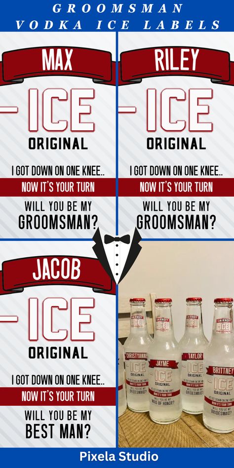 Wedding Party Proposal ICED labels, Groomsman Gift Stickers, Best Man Gift, Bachelor Party, Best Man Gift, Will you be my Groomsman Smirnoff Wedding Party Proposal, Custom Bottle Labels, Vodka Ice, Bachelor Party Favors, Groomsmen Proposal Gifts, Groomsman Proposal, Wedding Altar, Smirnoff Ice, Be My Groomsman