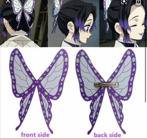 Demon Slayer Hair Accessories, Shinobu Kochou Hair Clip, Diy Shinobu Hair Clip, How To Make Shinobu's Hair Clip, Shinobu Kochou Hair, Shinobu Hair Clip, Shinobu Butterfly Clip, Shinobu Hairstyle, Shinobu Outfit