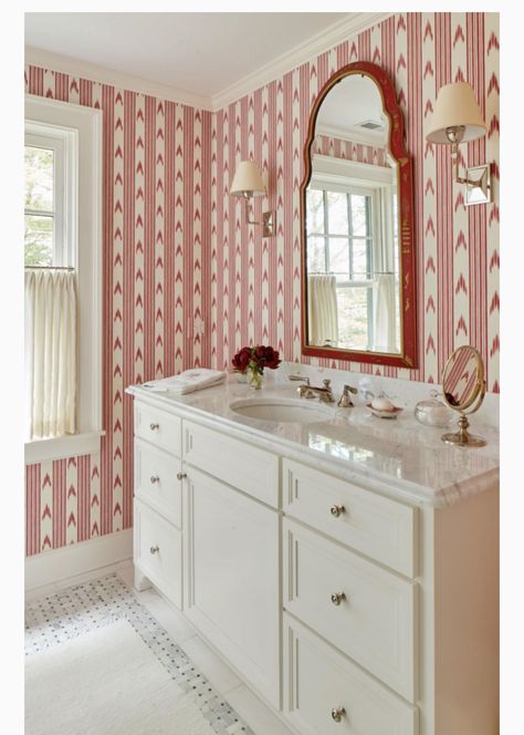 Mark D Sikes, Small Closets, Stunning Bathrooms, Basement Bedrooms, Unique Wallpaper, Mountain Home, Red Wallpaper, Mountain House, Visual Comfort