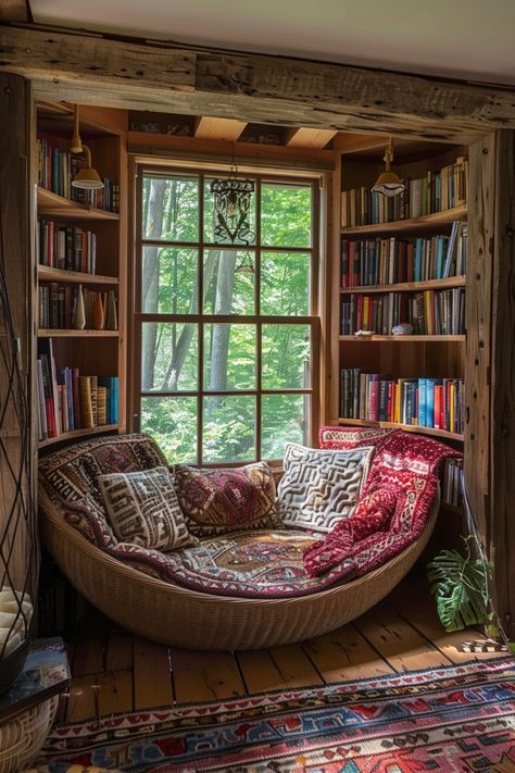 Unique Reading Nooks, Enclosed Reading Nook, Home Decor Affordable, Library With Reading Nook, Small Library Nook Ideas, Cool Reading Nooks, Cute Reading Nook, Reading Nook In Bedroom Small Cozy Corner Comfy Chair, Library Nook Ideas