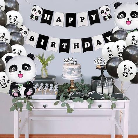 Panda Themed Birthday Party, Panda Birthday Party Decorations, Black And White Party Decorations, Rock Shower, Panda Theme, Welcome Home Decorations, Panda Birthday Party, White Party Decorations, Panda Birthday