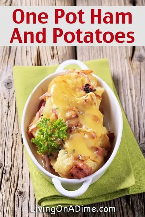 One Pot Ham And Potatoes Dinner Recipe Living On A Dime, Slow Cooker Scalloped Potatoes, Potatoes And Ham, Ham Dinner, Christmas Help, Potato Dinner, Scalloped Potato Recipes, Budget Meal Planning, Leftover Ham