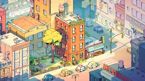 San Myshuno, Bg Design, Isometric Art, Isometric Design, Small City, Isometric Illustration, Night And Day, Pixel Art Design, Game Concept Art