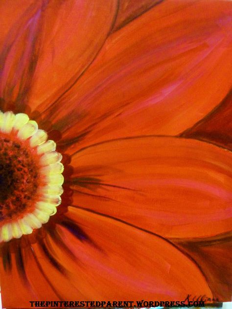 DIY Canvas art - I LOVE macro flower art! Large Abstract Flowers Acrylic, Red Sunflowers, Wine And Canvas, Night Painting, Acrylic Canvas, Painting Class, Orange And Yellow, Diy Canvas Art, Diy Canvas