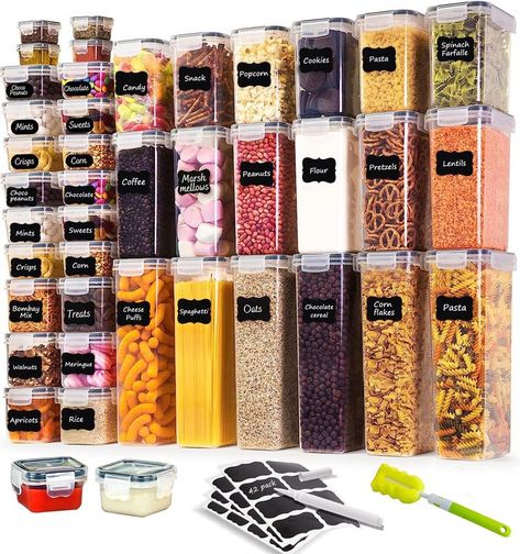 With stackable design, these plastic cereal storage containers will make more efficient use of every inch of your kitchen. They are stackable and easily fit into your refrigerator, freezer or cupboard which enables you to free up space in the pantry.Not only ideal for storing cereals but they are also perfect for storing flour, brown sugar, rice, grains, pasta, coffee, dry food, and more. Food Storage Rooms, Chocolate Pasta, Choco Chocolate, Cereal Storage, Pantry Organisation, Sugar Container, Plastic Canisters, Plastic Food Containers, Food Storage Container Set