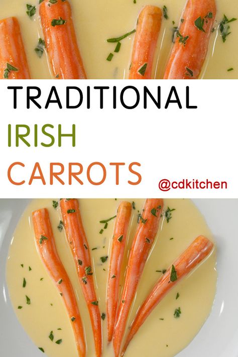 ●●fuzz sez: oh, dang, I like these.)●● Made with carrots, butter, milk, salt and pepper, heavy cream, egg yolks, fresh parsley | CDKitchen.com Spiced Beef Irish, Irish Side Dishes Vegetables, Irish Vegetable Recipes, Irish Carrots, Parsley Carrots, Irish Dinner Recipes, Carrots Cooked, St Patricks Food, Irish Dinner