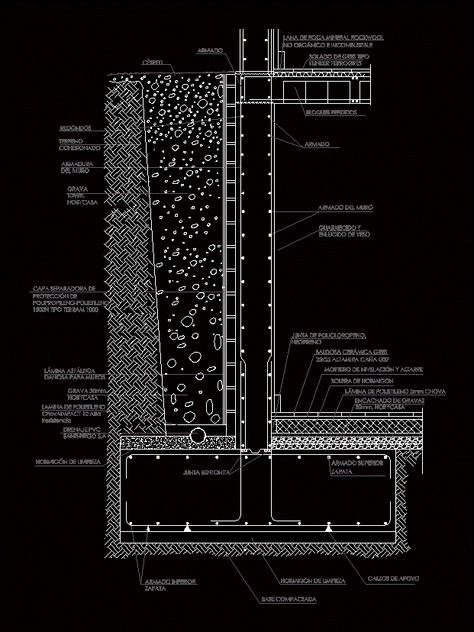 Download CAD Block in DWG. Concrete retaining wall detail to perfection (354.39 KB) Retaining Wall Detail Drawing, Concrete Wall Section Detail, Retaining Wall Drainage, Gravity Retaining Wall, Concrete Block Retaining Wall, Retaining Wall Construction, Concrete Retaining Wall, Backyard Retaining Walls, Wall Section Detail